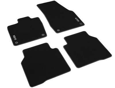 Textilfußmatten  vorne und hinten, Schwarz/Grau, "Premium" mit Schriftzug, Linkslenker